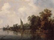 RUYSDAEL, Salomon van A Rievr with Fishermen Drawing a Net oil painting picture wholesale